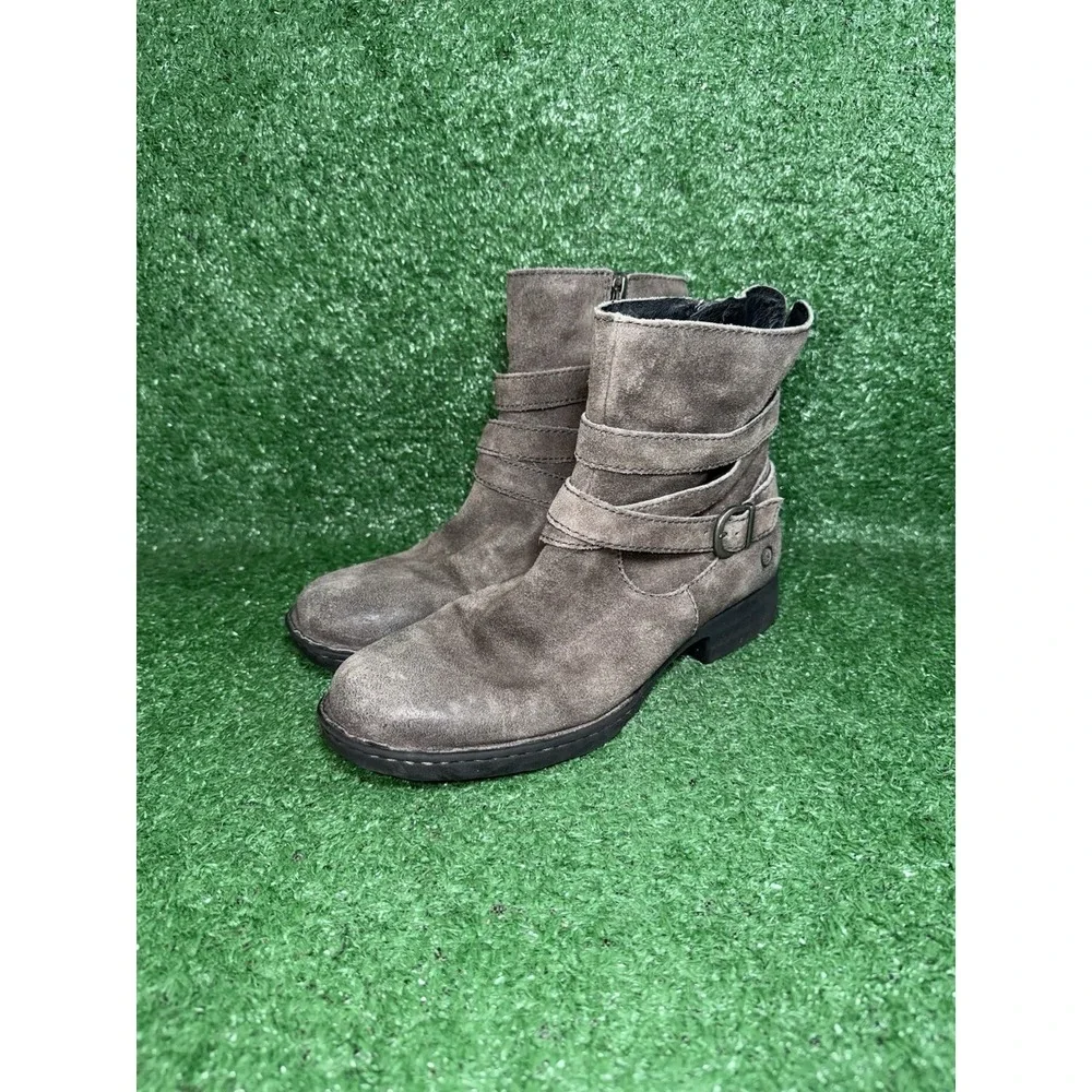 Born Kenya Ankle‎ Boots Booties Shoes Womens Size 8 Gray Distressed Suede Zip Up